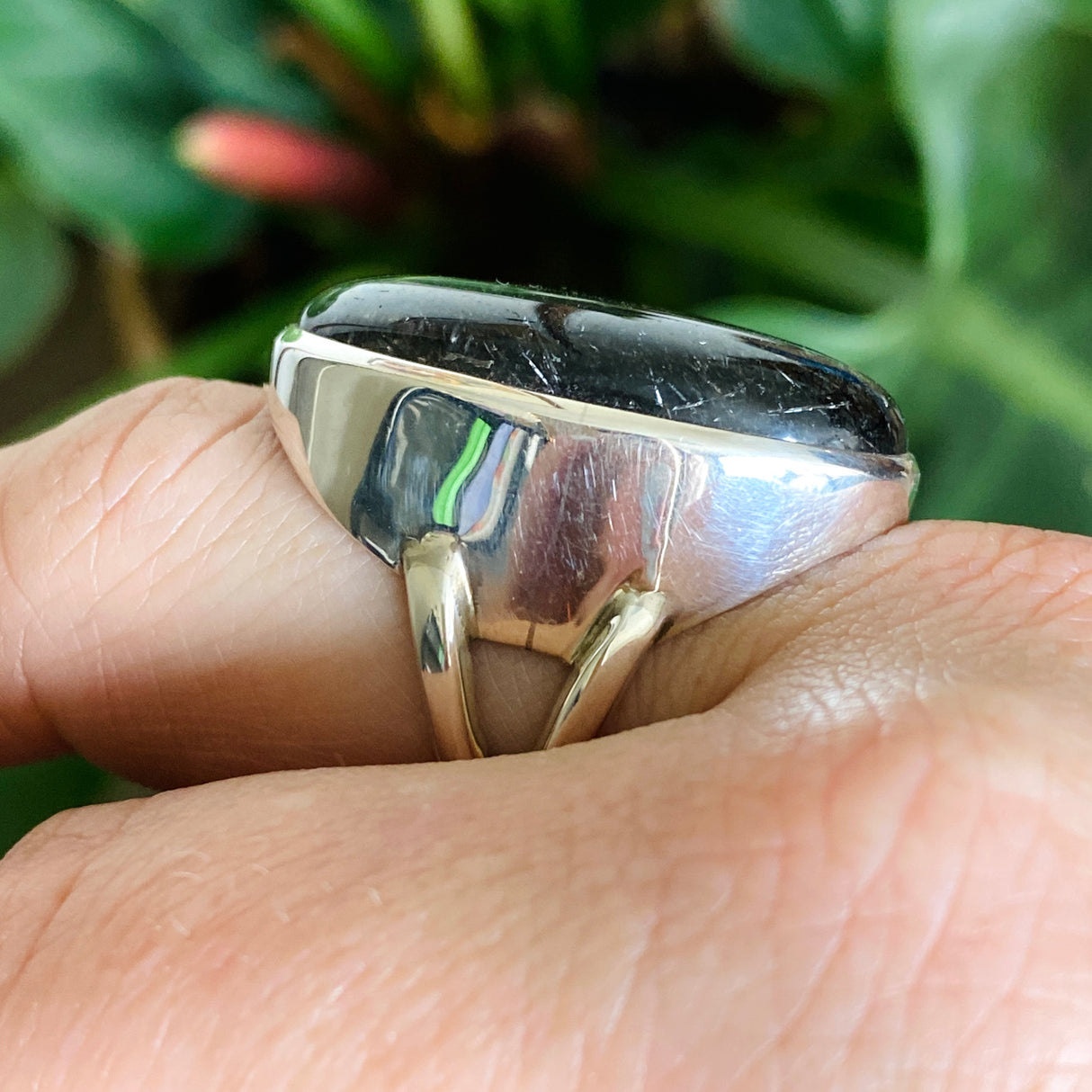 Tourmalinated Quartz Oval Cabochon Ring Size 9.5 PRGJ579