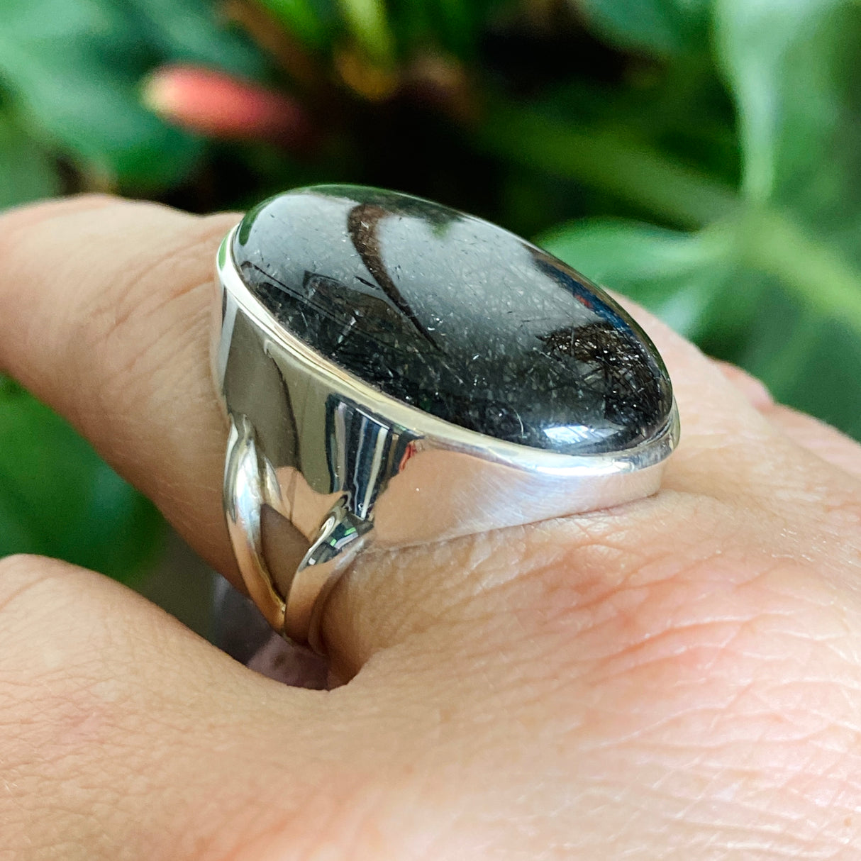 Tourmalinated Quartz Oval Cabochon Ring Size 9.5 PRGJ579