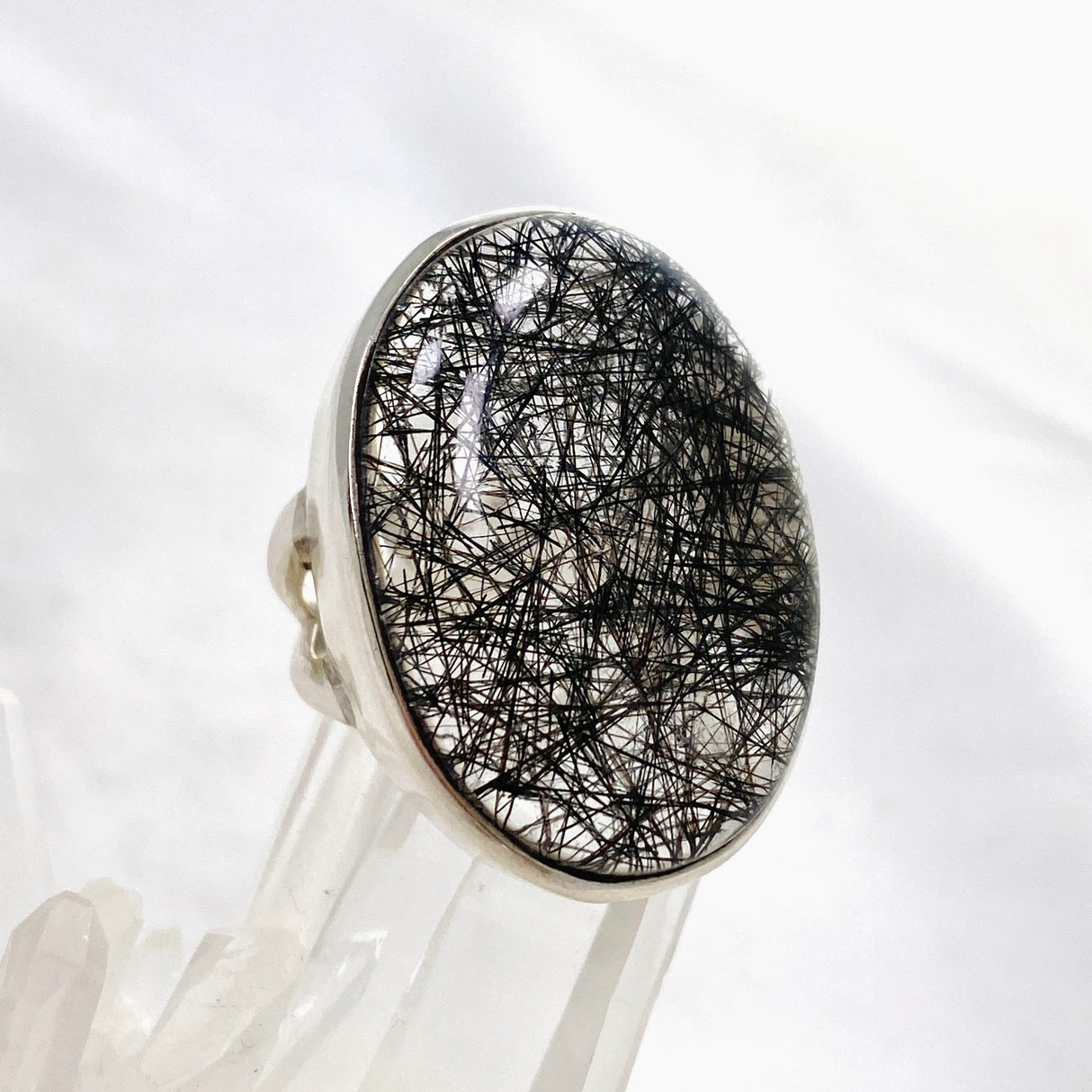 Tourmalinated Quartz Oval Cabochon Ring Size 9.5 PRGJ579