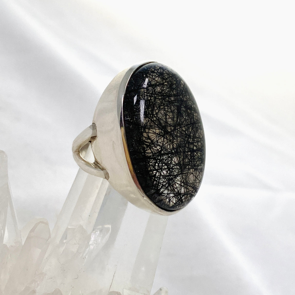 Tourmalinated Quartz Oval Cabochon Ring Size 9.5 PRGJ579