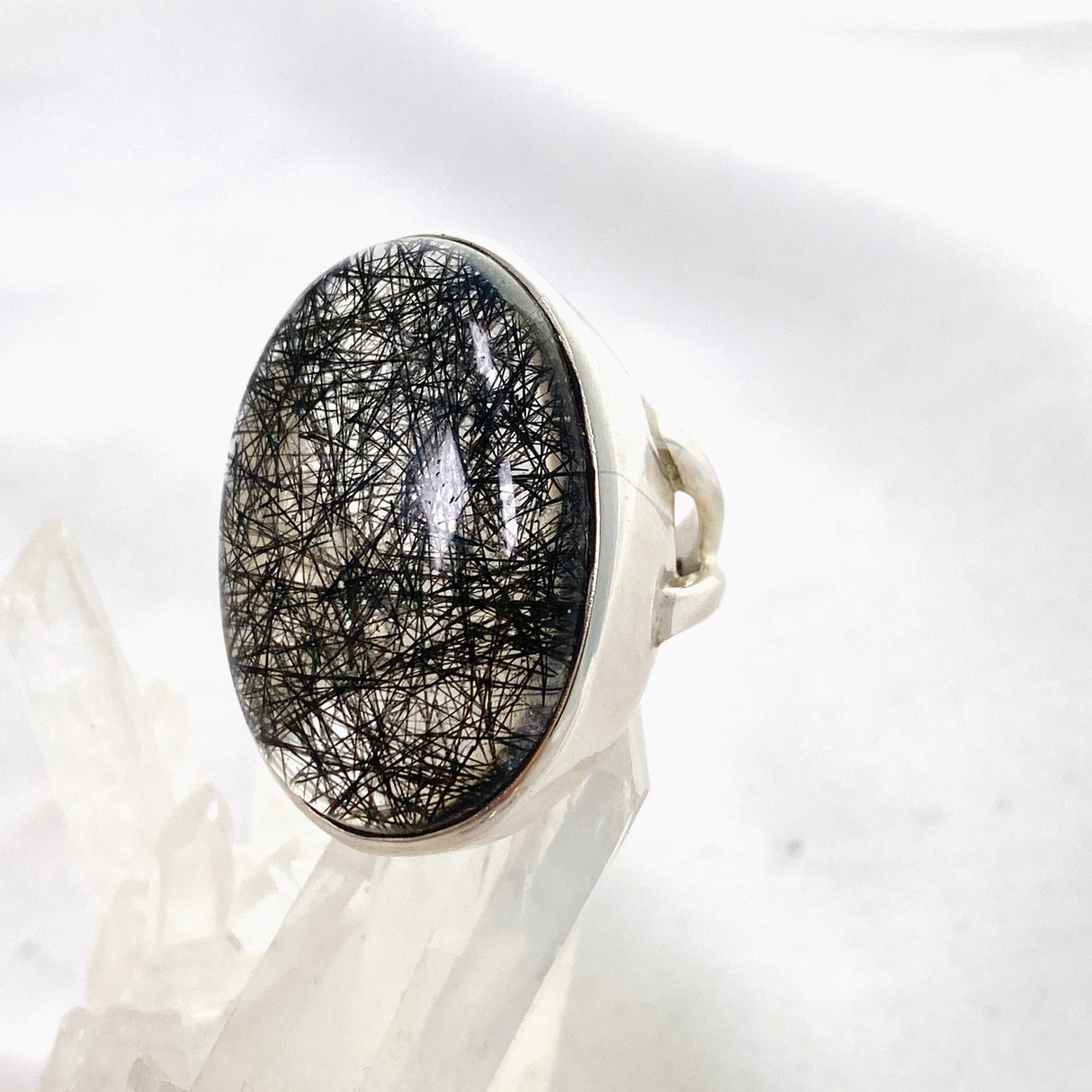 Tourmalinated Quartz Oval Cabochon Ring Size 9.5 PRGJ579