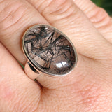 Tourmalinated Quartz Oval Cabochon Ring Size 9 PRGJ580