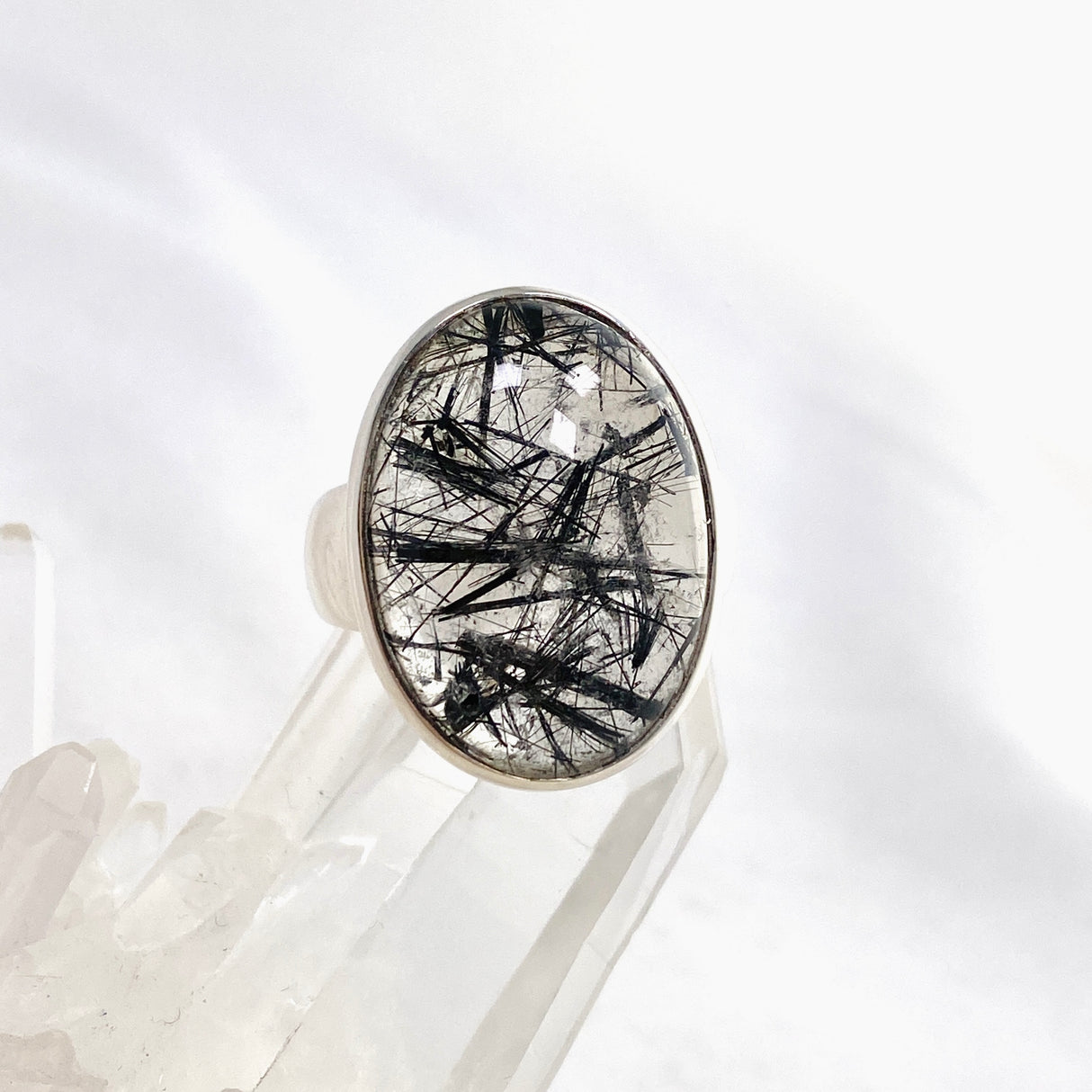 Tourmalinated Quartz Oval Cabochon Ring Size 9 PRGJ580