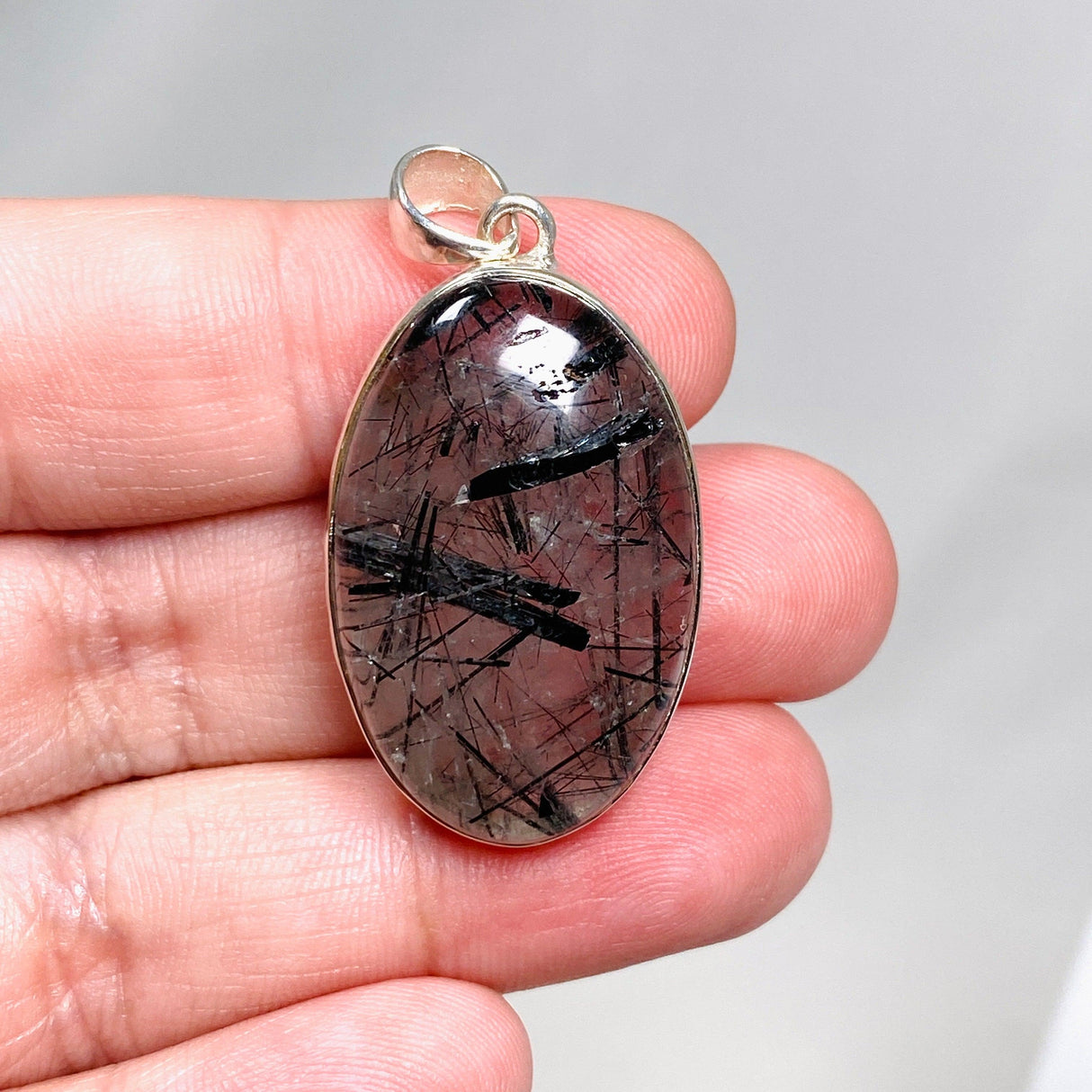 Tourmalinated Quartz Oval Pendant in a Hammered Setting KPGJ4394 - Nature's Magick