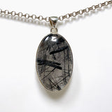 Tourmalinated Quartz Oval Pendant in a Hammered Setting KPGJ4394 - Nature's Magick