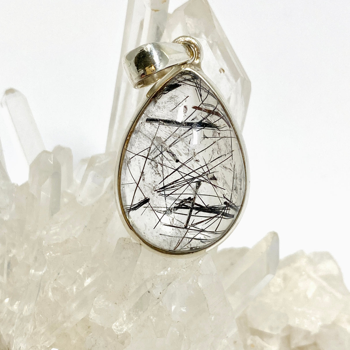 Tourmalinated Quartz Teardrop Cabochon Pendant PPGJ1226