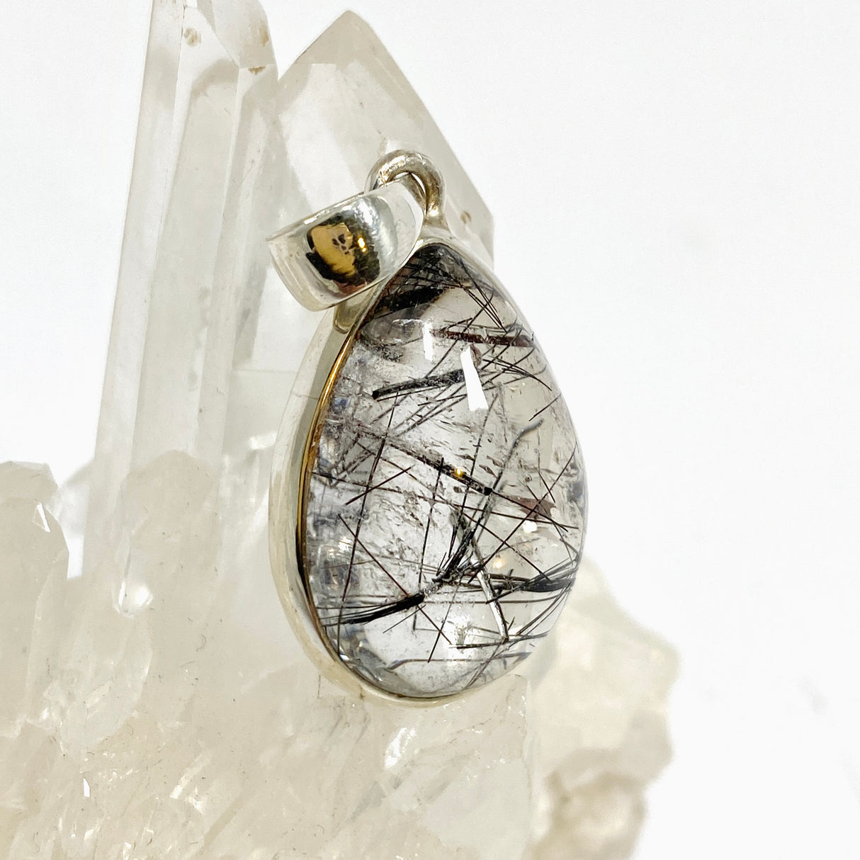Tourmalinated Quartz Teardrop Cabochon Pendant PPGJ1226