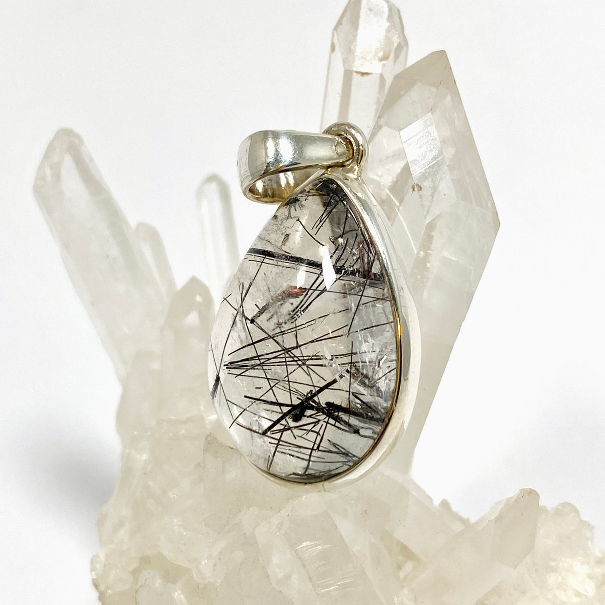 Tourmalinated Quartz Teardrop Cabochon Pendant PPGJ1226