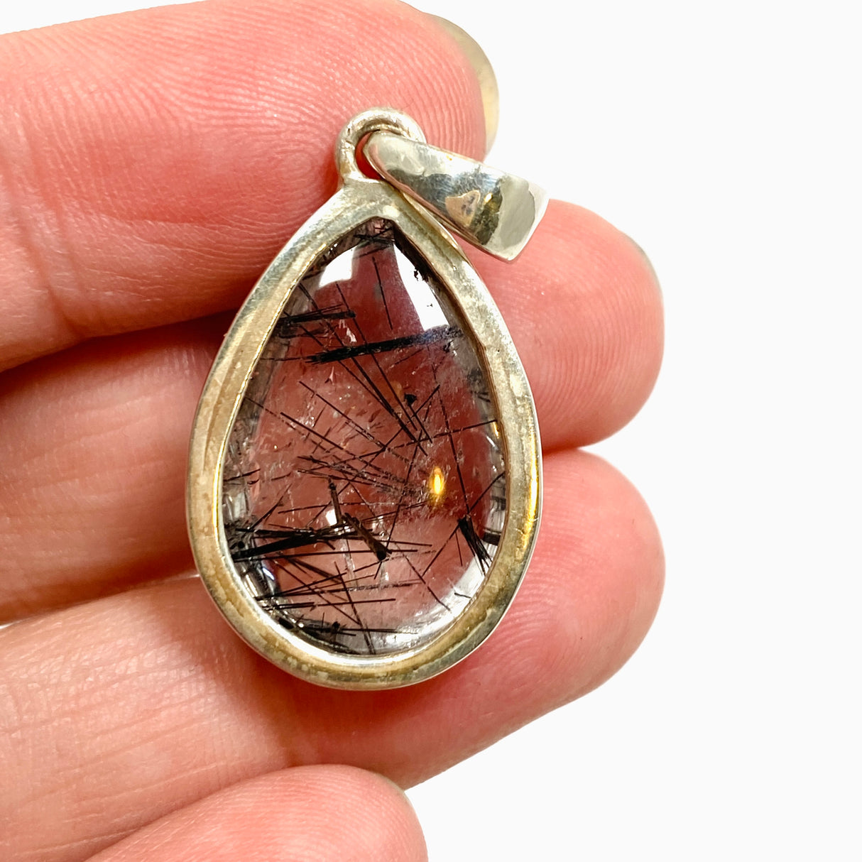 Tourmalinated Quartz Teardrop Cabochon Pendant PPGJ1226