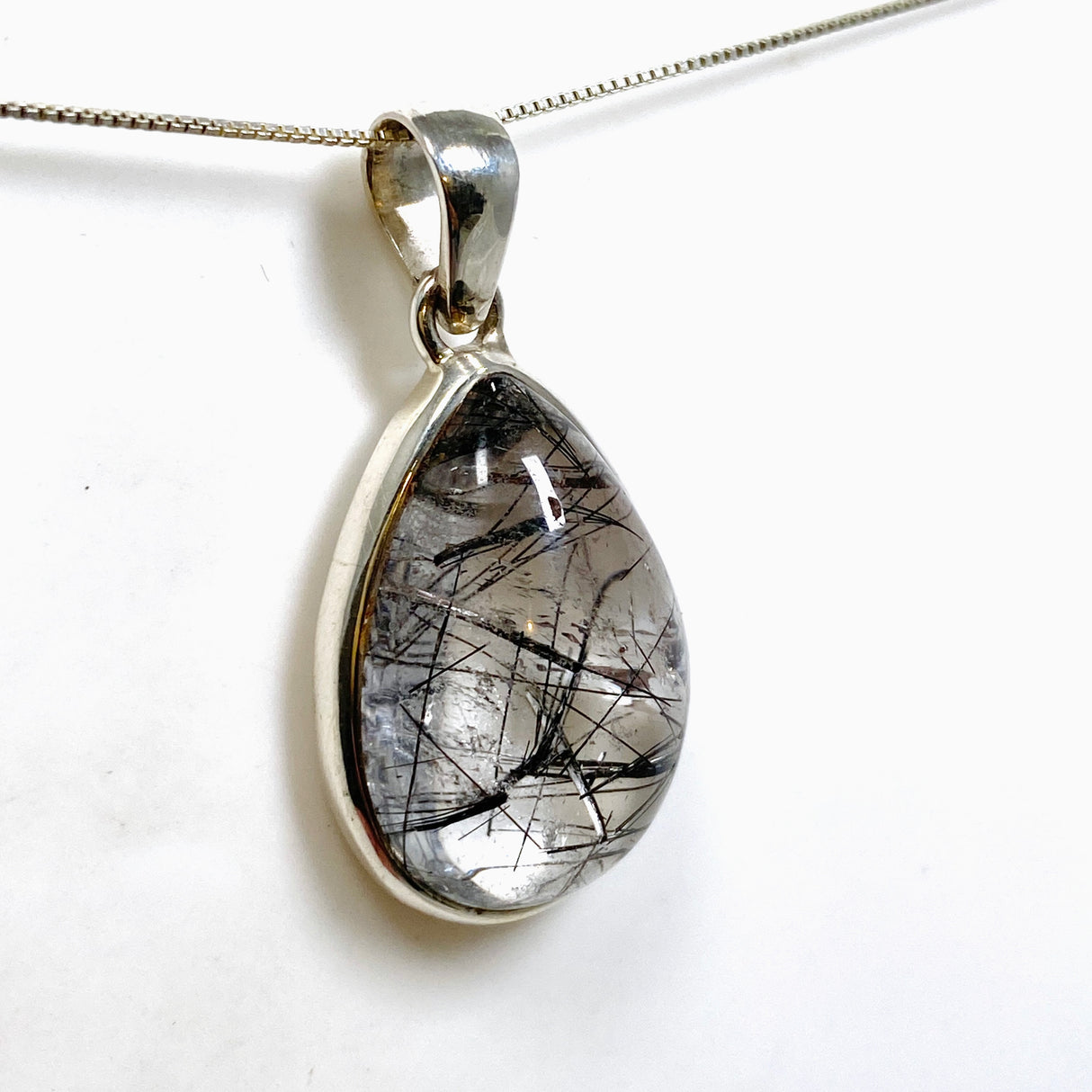 Tourmalinated Quartz Teardrop Cabochon Pendant PPGJ1226