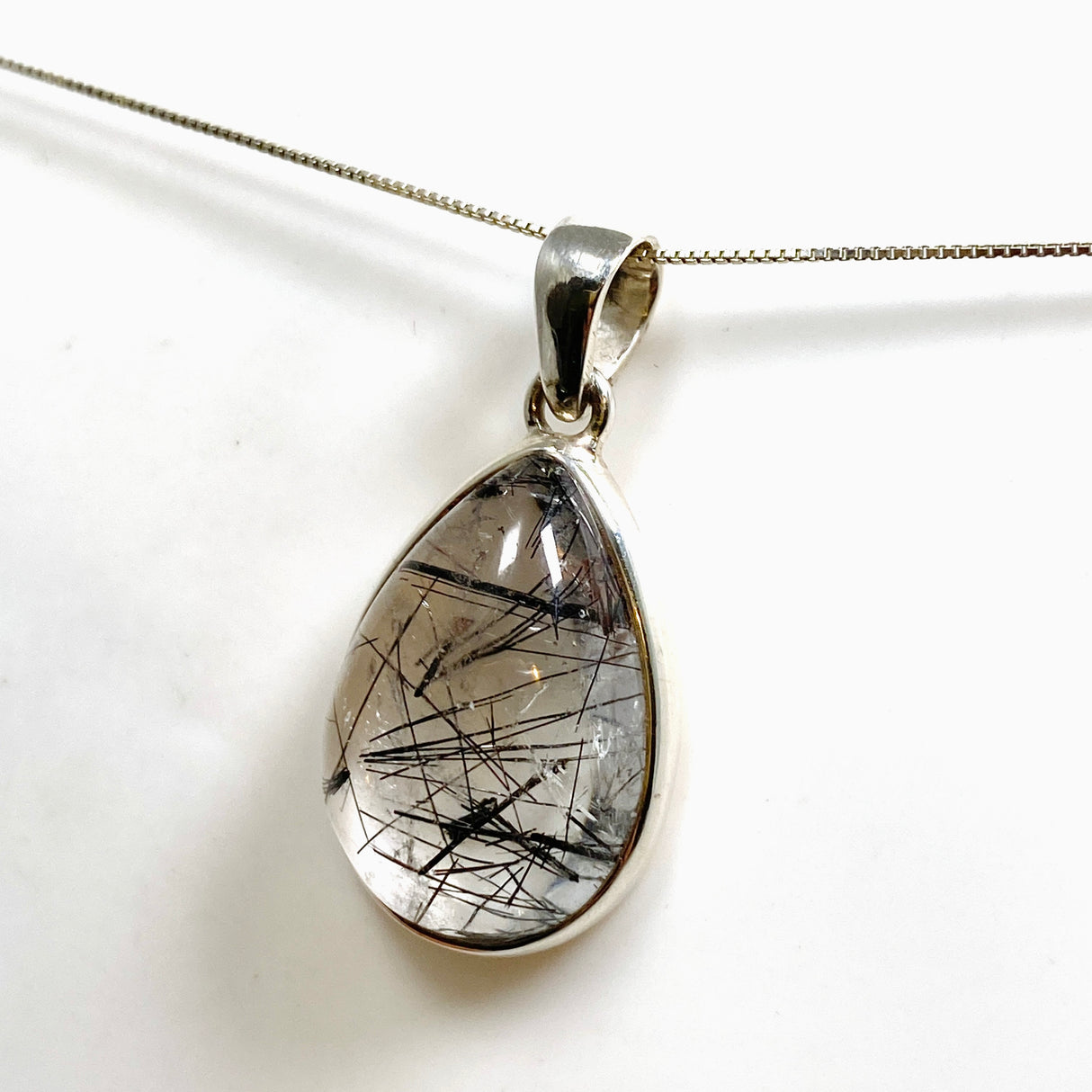 Tourmalinated Quartz Teardrop Cabochon Pendant PPGJ1226