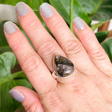 Tourmalinated Quartz Teardrop Cabochon Ring Size 10 PRGJ581