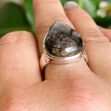 Tourmalinated Quartz Teardrop Cabochon Ring Size 10 PRGJ581