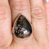 Tourmalinated Quartz Teardrop Cabochon Ring Size 10 PRGJ581