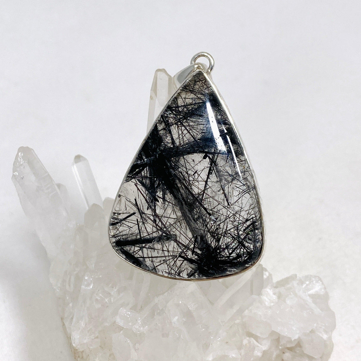 Tourmalinated Quartz Teardrop Pendant in a Hammered Setting KPGJ4395 - Nature's Magick