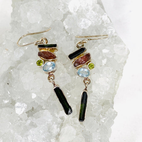 Tourmaline, Blue Topaz and Peridot multi stone earrings KEGJ1153 - Nature's Magick