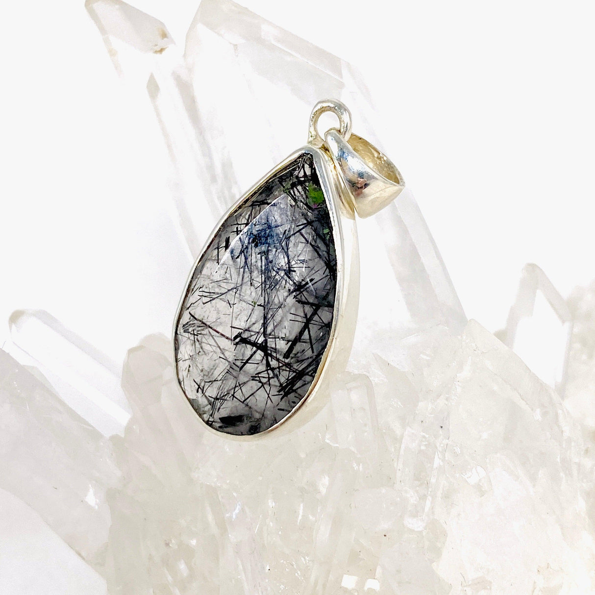 Tourmaline in Quartz faceted teardrop pendant KPGJ3656 - Nature's Magick