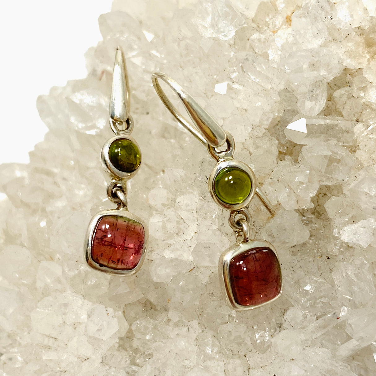 Tourmaline Rectangular Cabochon Multi-stone Earrings PEGJ251