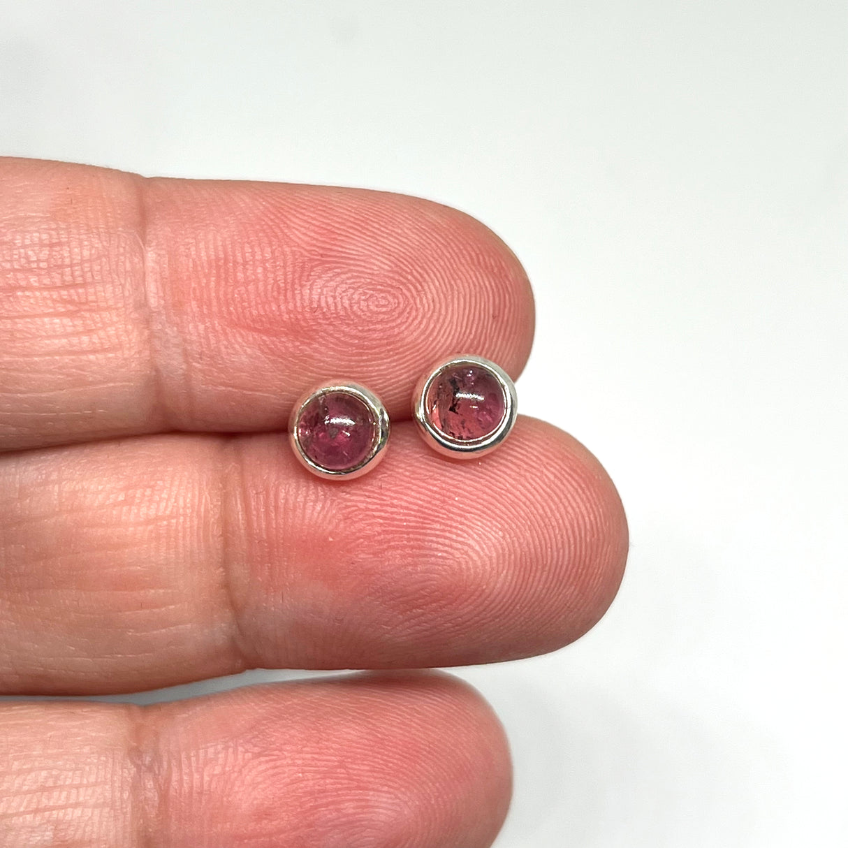 Tourmaline Round Cabochon Bezel Set Stud Earrings 4.5mm PSE026