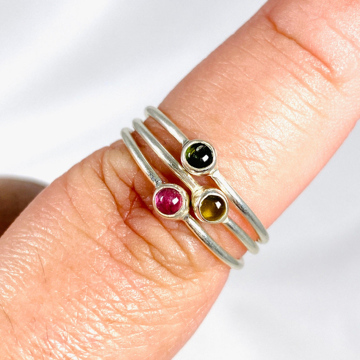 Tourmaline Round Fine Band Ring Set of 3 PRG361 - Nature's Magick