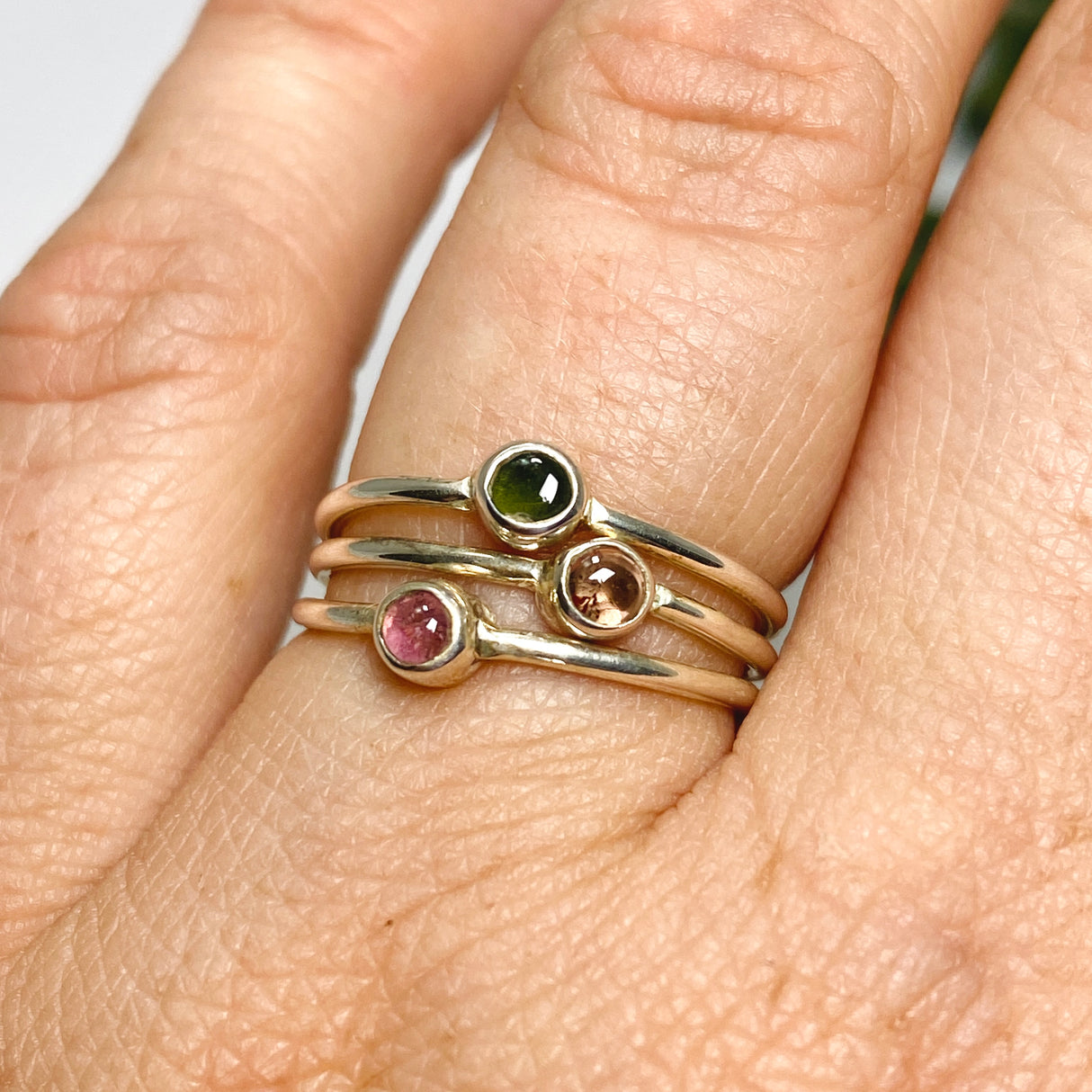 Tourmaline Round Fine Band Ring Set of 3 PRG361