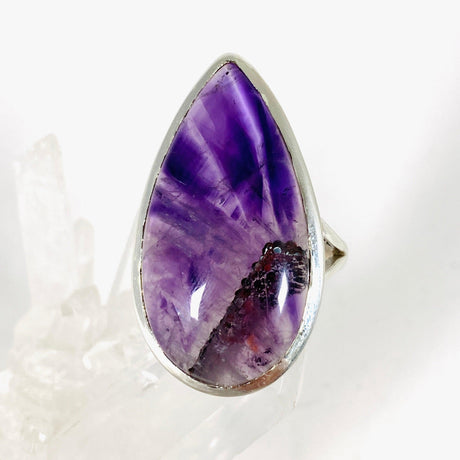 Trapiche Amethyst with inclusions teardrop ring s.9 KRGJ2959 - Nature's Magick
