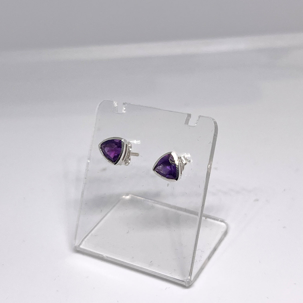 Triangular Faceted Gemstone Bezel Set Stud Earrings PSE015