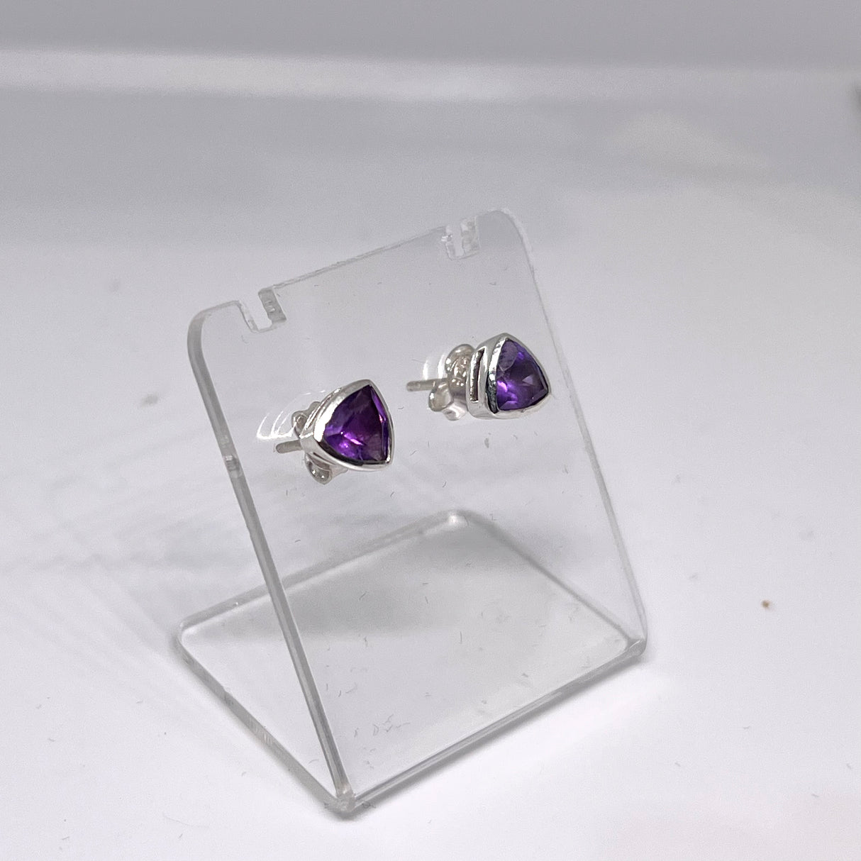 Triangular Faceted Gemstone Bezel Set Stud Earrings PSE015