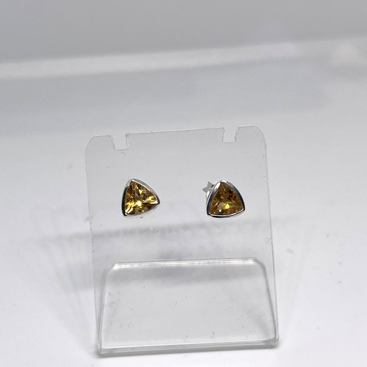 Triangular Faceted Gemstone Bezel Set Stud Earrings PSE015