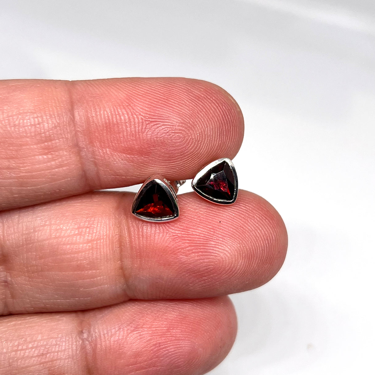 Triangular Faceted Gemstone Bezel Set Stud Earrings PSE015