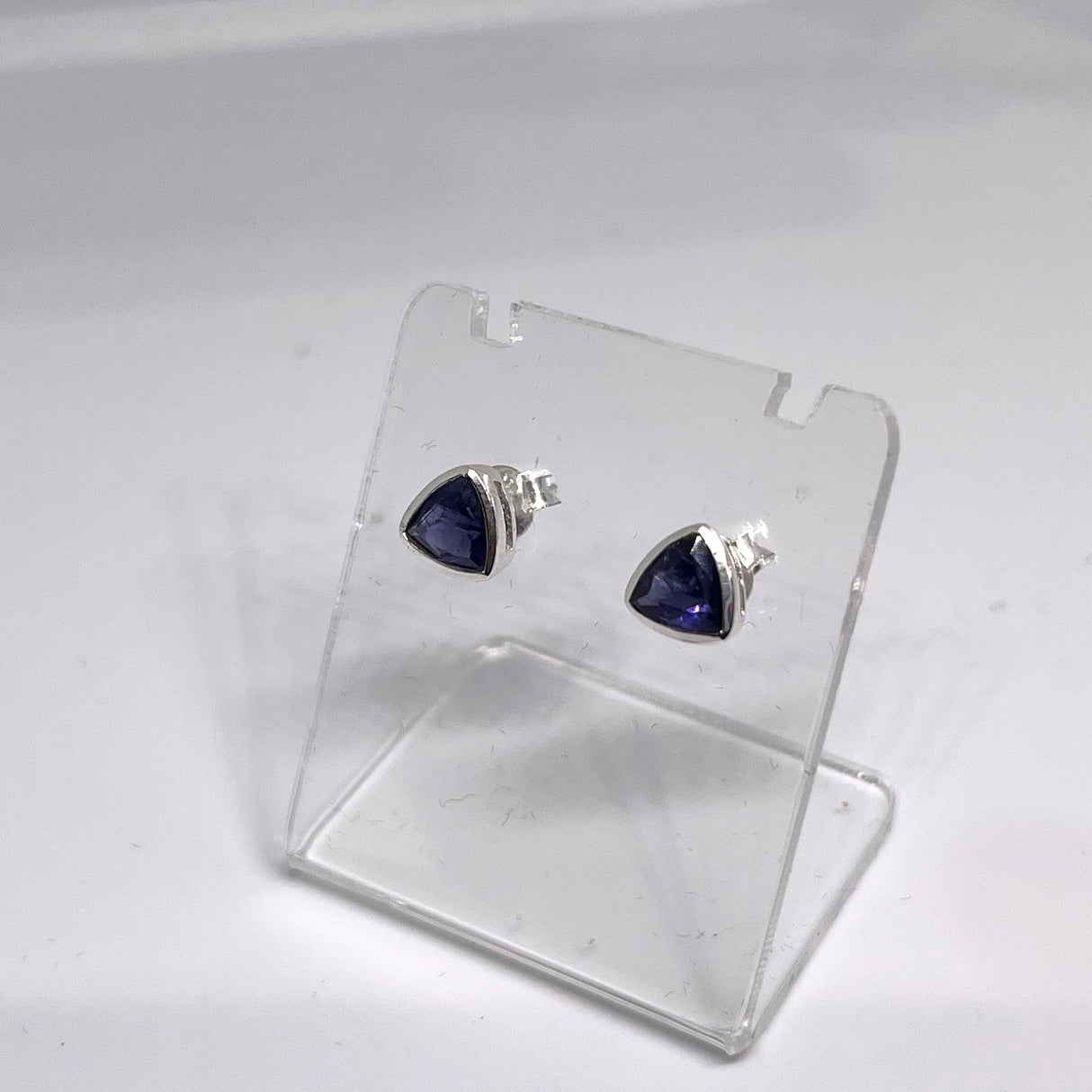 Triangular Faceted Gemstone Bezel Set Stud Earrings PSE015