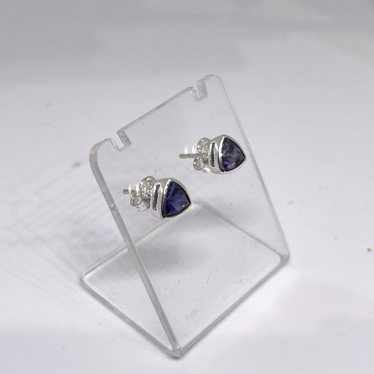 Triangular Faceted Gemstone Bezel Set Stud Earrings PSE015