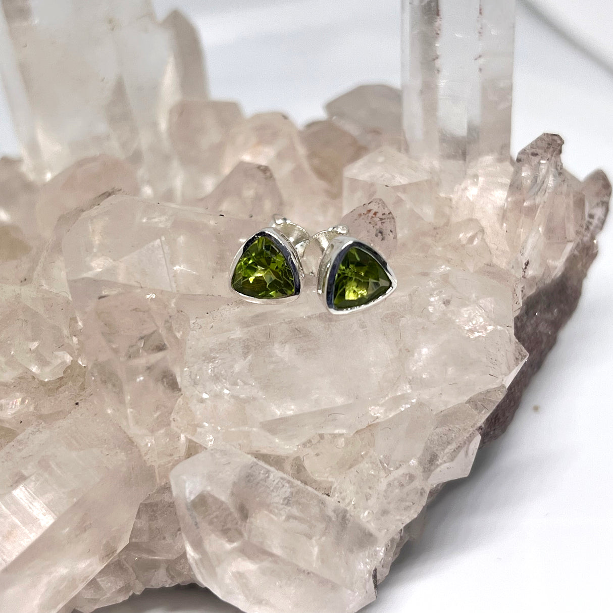 Triangular Faceted Gemstone Bezel Set Stud Earrings PSE015