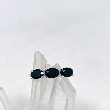 Triple Stone Faceted Ring Black Onyx R4226 - Nature's Magick