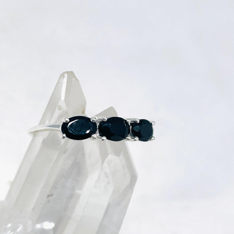 Triple Stone Faceted Ring Black Onyx R4226 - Nature's Magick