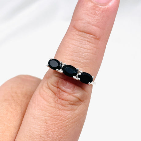 Triple Stone Faceted Ring Black Onyx R4226 - Nature's Magick