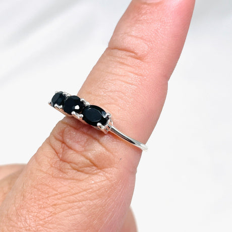 Triple Stone Faceted Ring Black Onyx R4226 - Nature's Magick