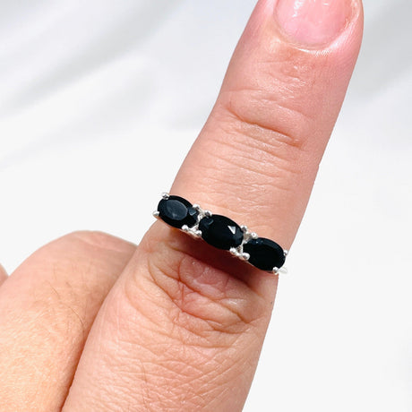 Triple Stone Faceted Ring Black Onyx R4226 - Nature's Magick