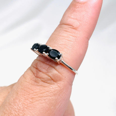 Triple Stone Faceted Ring Black Onyx R4226 - Nature's Magick