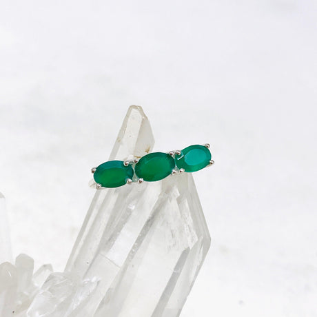 Triple Stone Faceted Ring Green Onyx R4226 - Nature's Magick