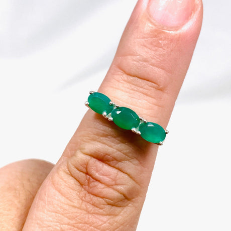 Triple Stone Faceted Ring Green Onyx R4226 - Nature's Magick