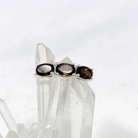 Triple Stone Faceted Ring Smokey Quartz R4226 - Nature's Magick