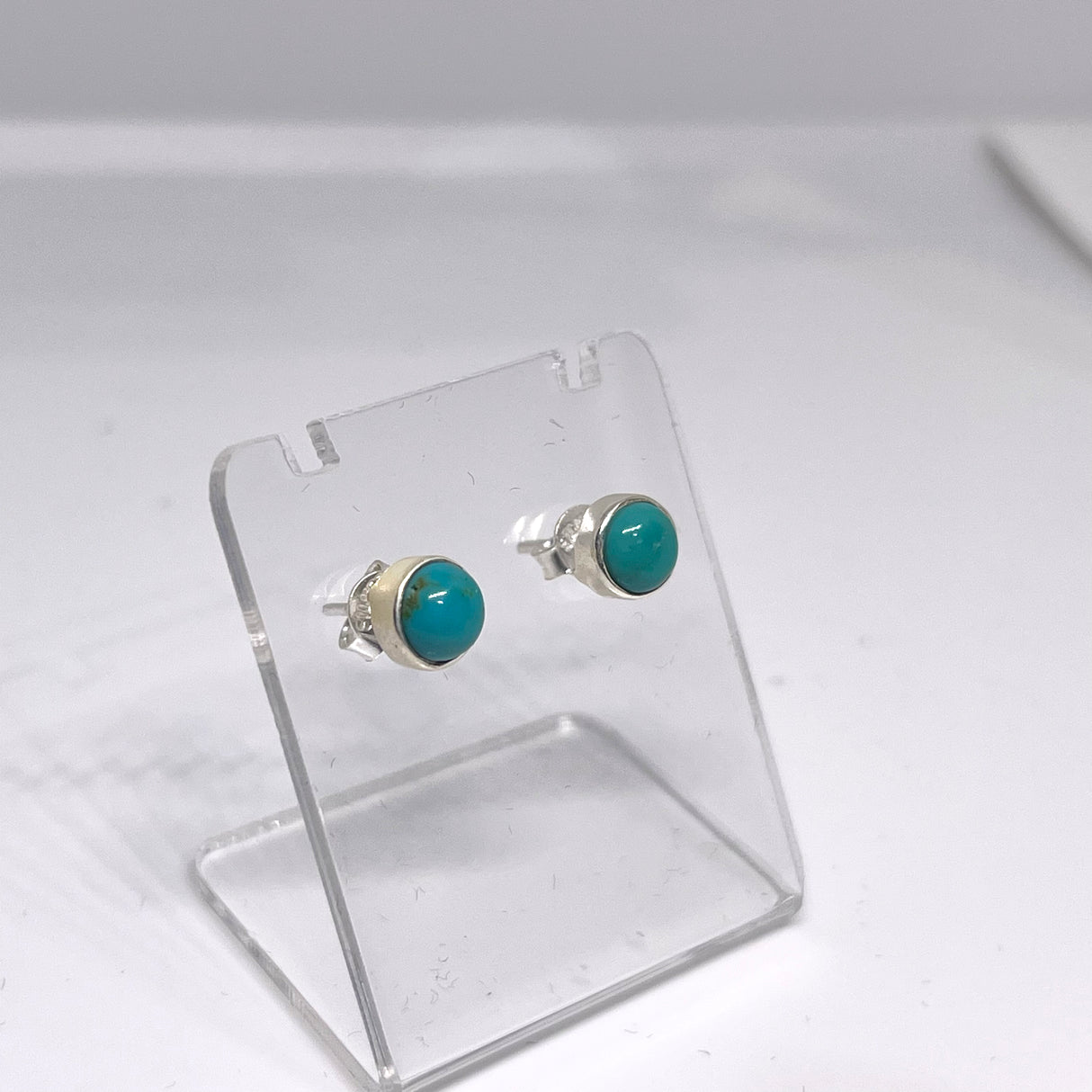 Turquoise Round Cabochon Bezel Set Stud Earrings 5.5mm PSE025