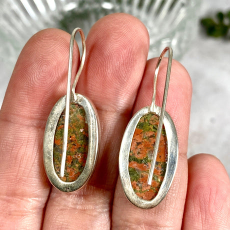 Unakite oval cabochon earrings KEGJ510 - Nature's Magick