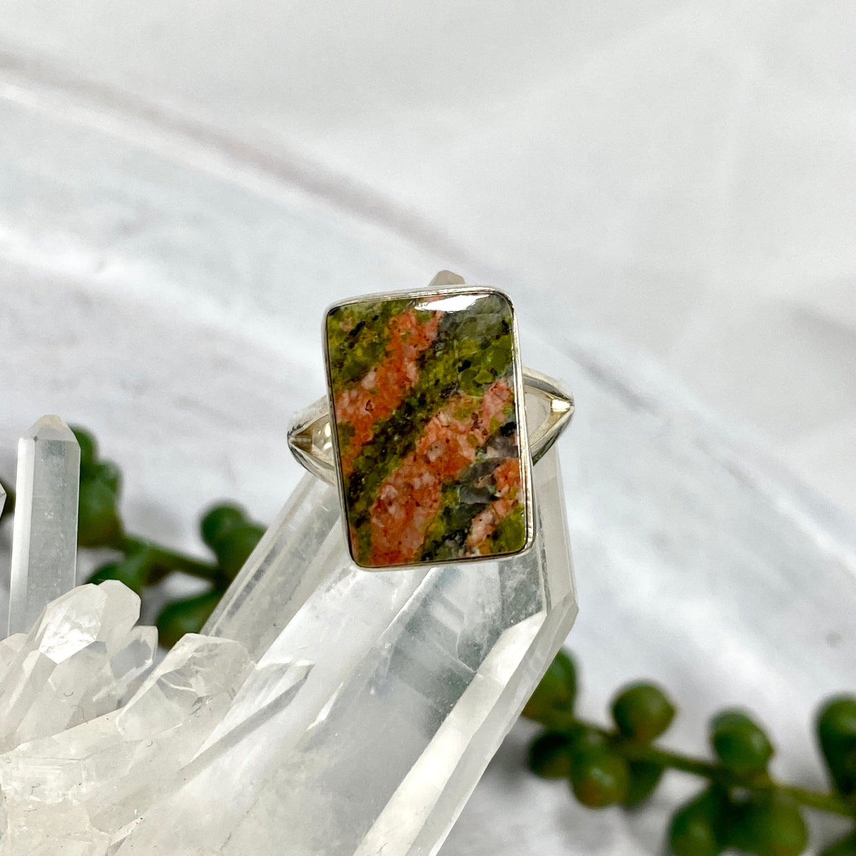 Unakite rectangular ring s.7 KRGJ2279 - Nature's Magick