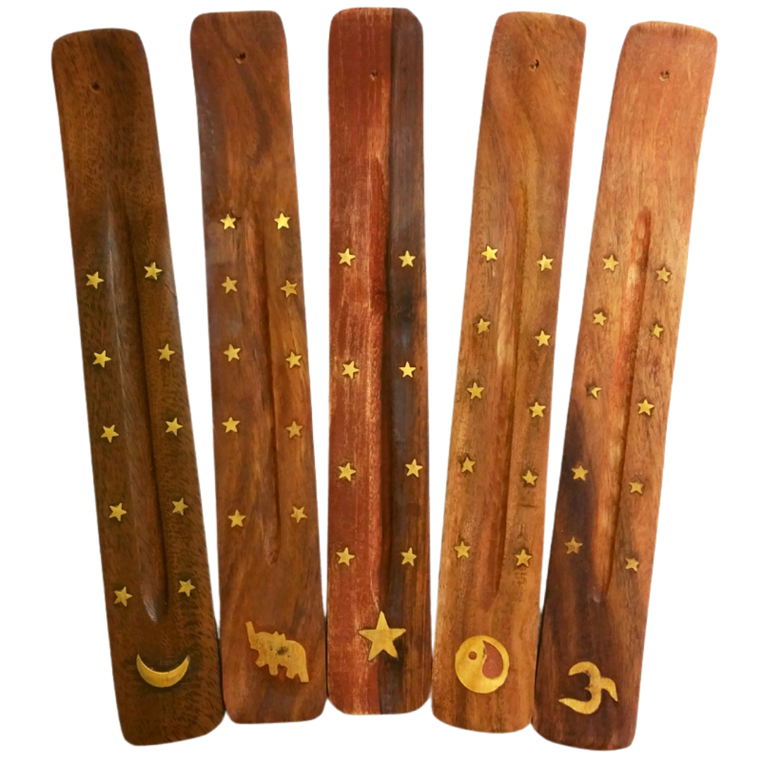 Wooden Incense Stick Tray with Brass Inlay