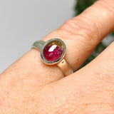 Watermelon Tourmaline Oval Cabochon Ring Size 5.5 PRGJ740