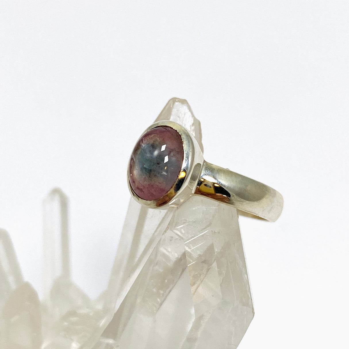 Watermelon Tourmaline Oval Cabochon Ring Size 6 PRGJ741