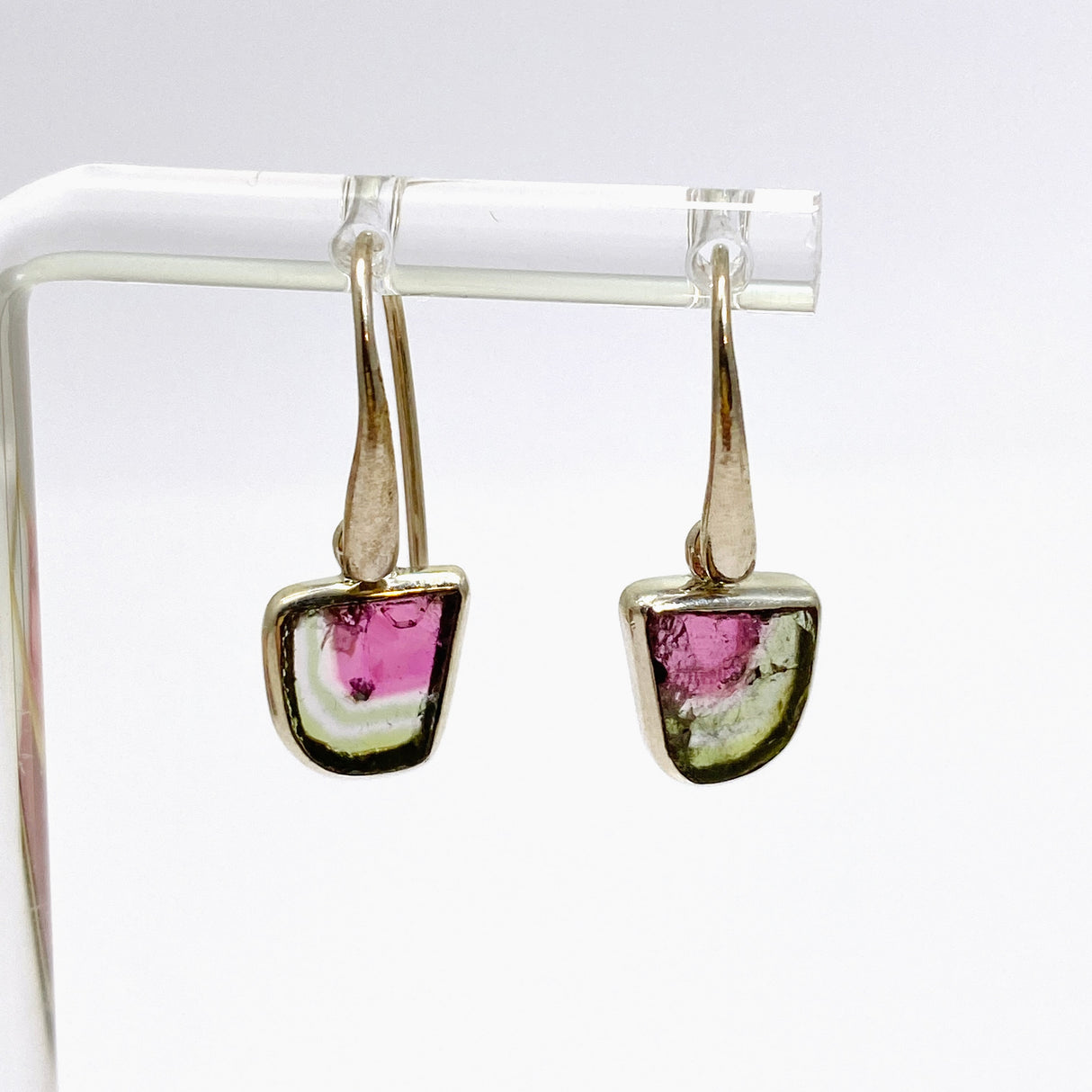 Watermelon Tourmaline Raw Slice Earrings PEGJ255