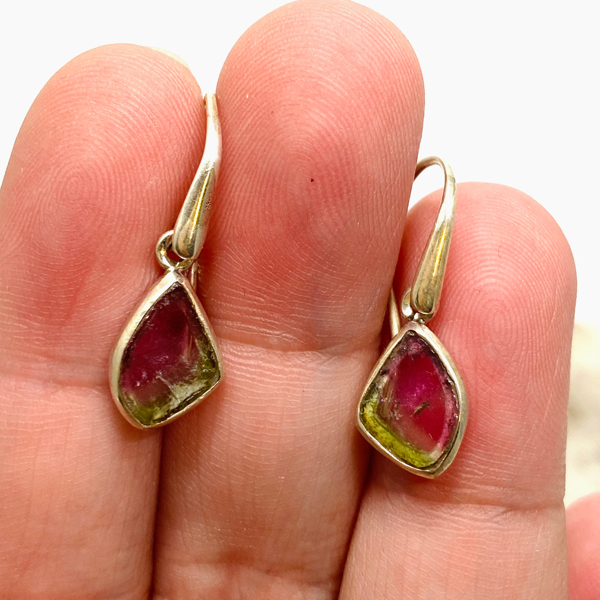 Watermelon Tourmaline Raw Slice Earrings PEGJ256